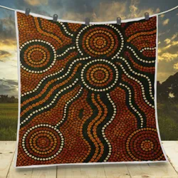 Aboriginal Dot Painting Quilt Water Pathways Ochre Brown