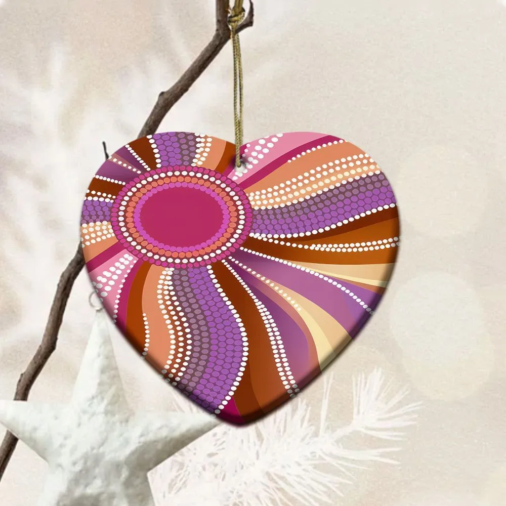 Aboriginal Dot Painting Ornament Waterpath Magenta Ceramic Ornament