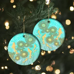 Aboriginal Dot Painting Ornament Fish Blue Ceramic Ornament