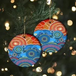 Aboriginal Dot Painting Ornament Ocean And Sun Blue Red Ceramic Ornament