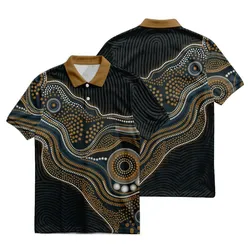 Aboriginal Dot Painting Polo Shirt Water Pathways Dark Teal Rarrk