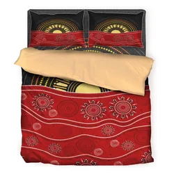 Aboriginal Dot Painting Bedding Set Sunset Black Red