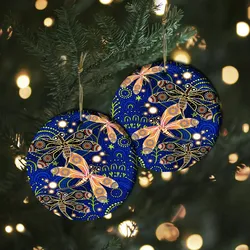 Aboriginal Dot Painting Ornament Dragonfly Royal Blue Ceramic Ornament