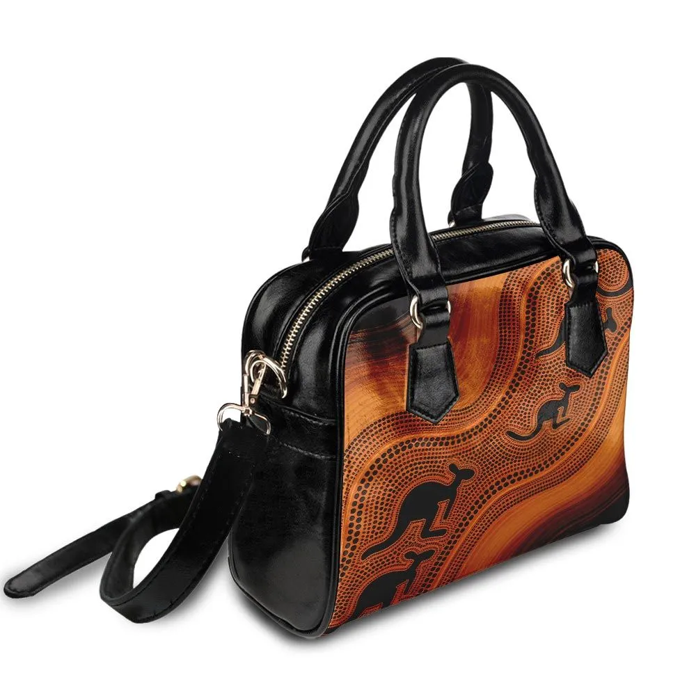 Aboriginal Dot Painting Shoulder Handbag Kangaroo Burnt Orange