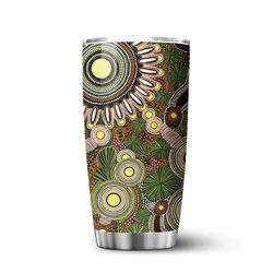 Aboriginal Dot Painting Tumbler Bushland Green