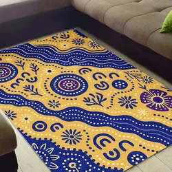 Aboriginal Dot Painting Carpet Rug Dreaming Paths Royal Blue And Yellow
