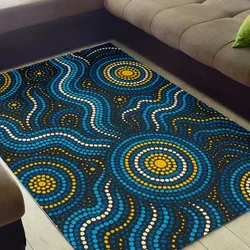 Aboriginal Dot Painting Carpet Rug Running Water Royal Blue