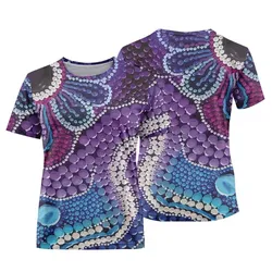 Aboriginal Dot Painting Women T-Shirt Ocean Lines Violet Blue