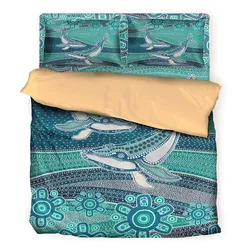Aboriginal Dot Painting Bedding Set Whale Dot Blue Green