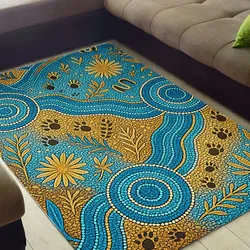 Aboriginal Dot Painting Carpet Rug Waterhole And Plants