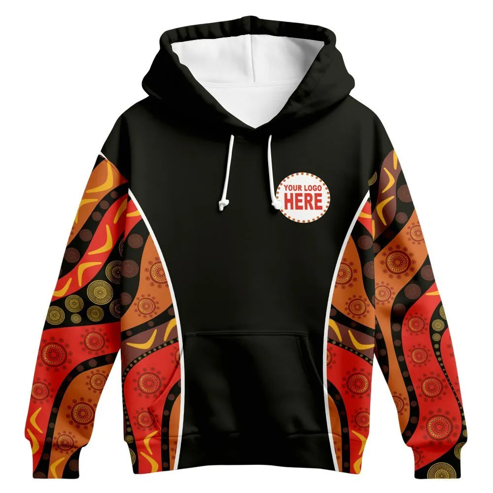 Aboriginal Dot Painting Custom Logo Hoodie Campsite Earthy Red Orange Zip Up Hoodie