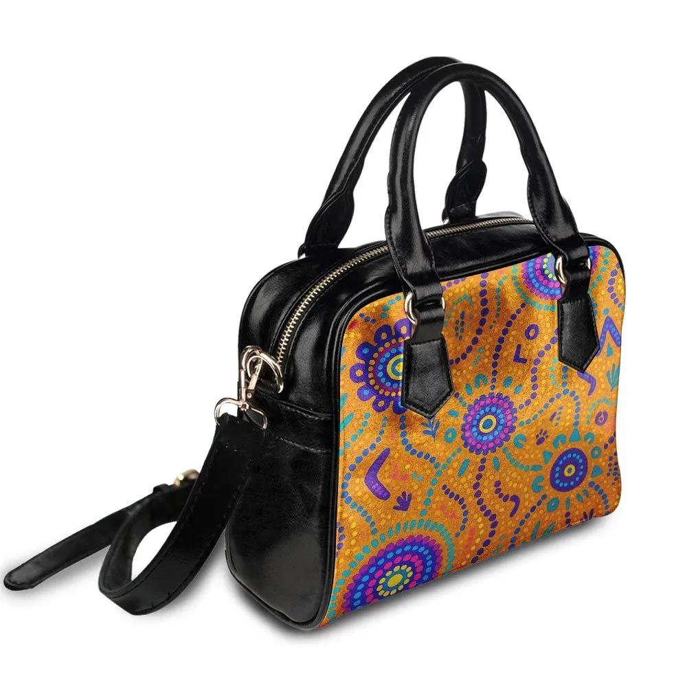 Aboriginal Dot Painting Shoulder Handbag Waterway Orange