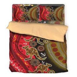 Aboriginal Dot Painting Bedding Sets Running Hunting Kangaroo Black Red