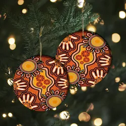 Aboriginal Dot Painting Ornament Hand Prints Red Ceramic Ornament