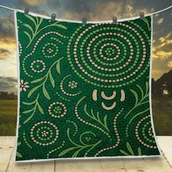 Aboriginal Dot Painting Quilt Plants Pattern Green